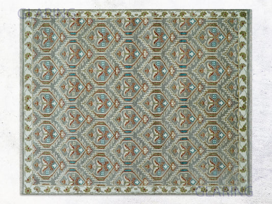 Hand-Knotted Traditional Rug | Oushak Design in Silver