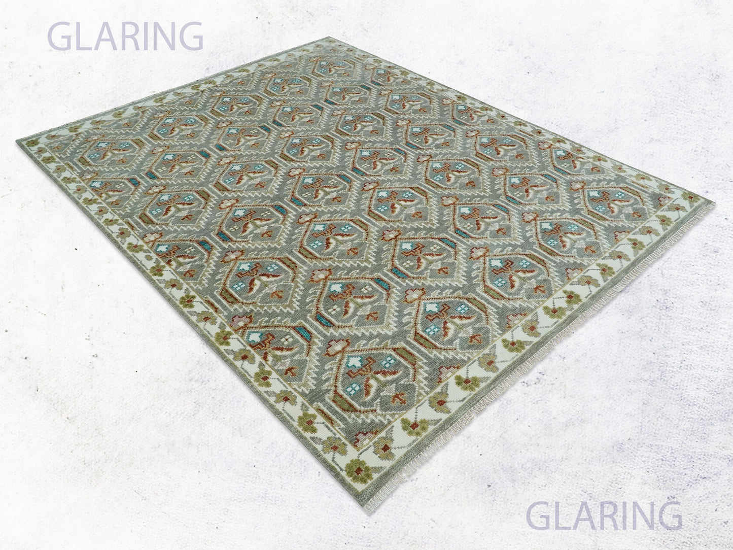 Hand-Knotted Traditional Rug | Oushak Design in Silver