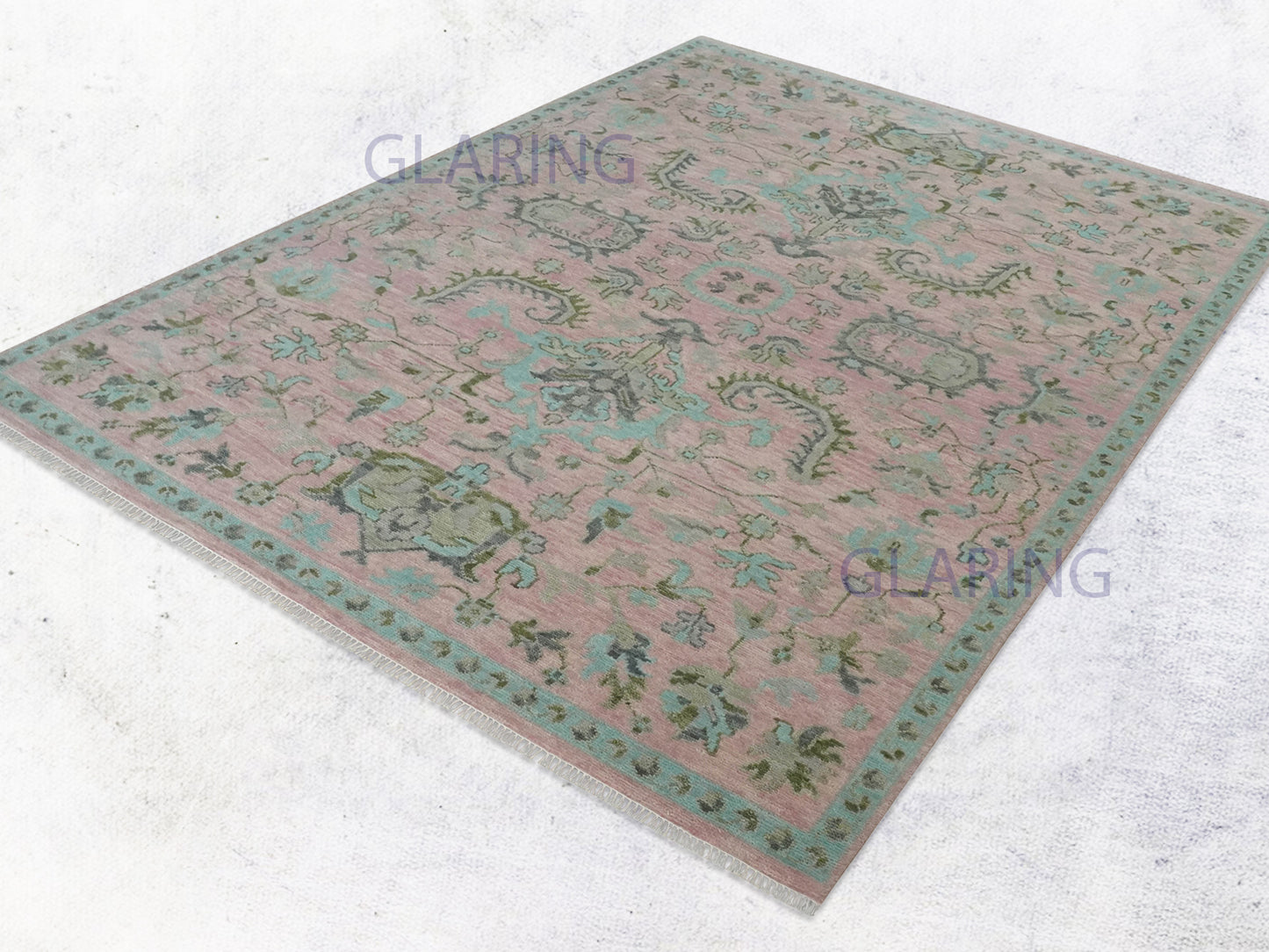 Hand-Knotted Traditional Rug | Oushak Design in Pink