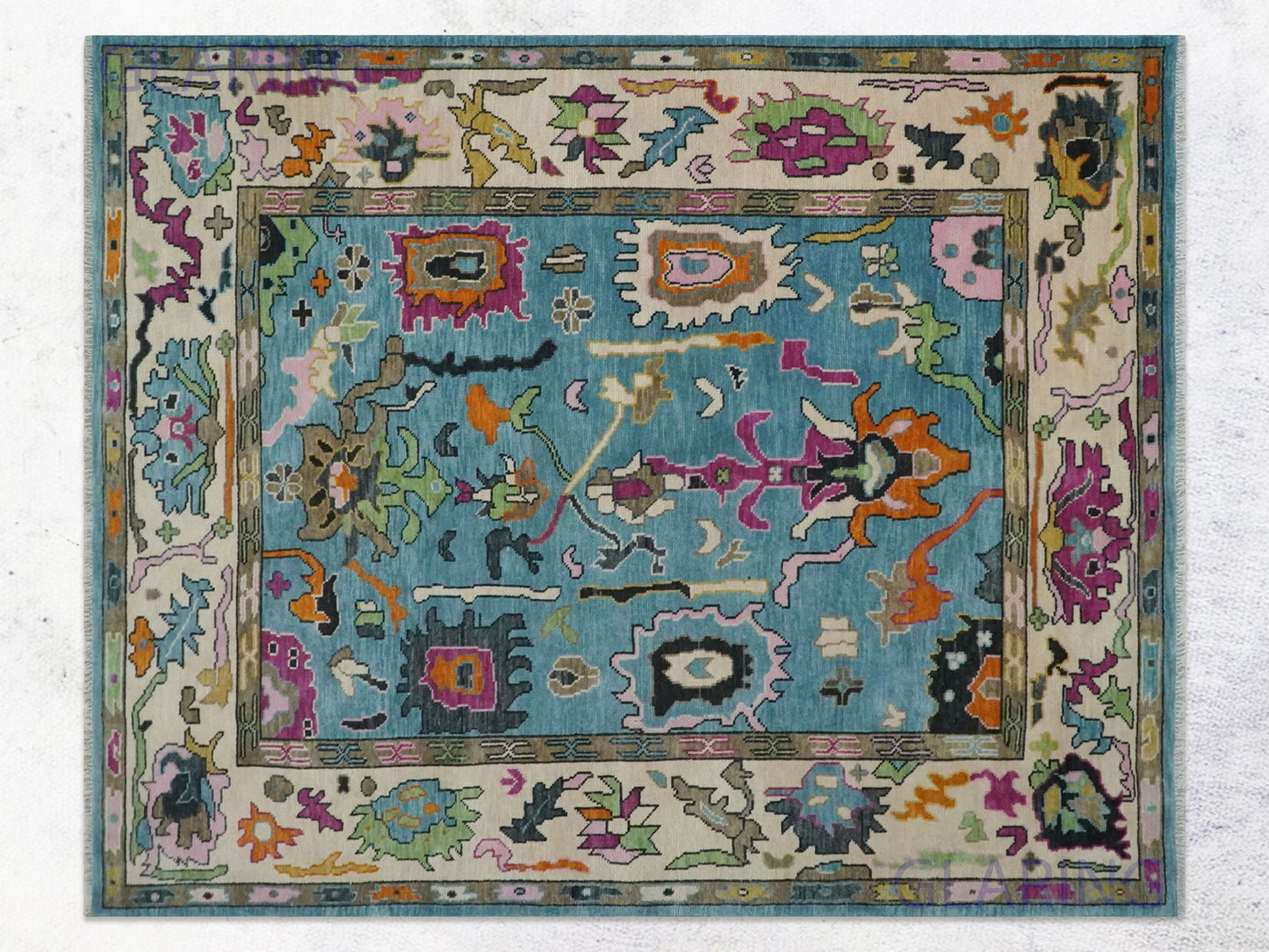 Hand-Knotted Traditional Rug | Oushak Design in Blue & Beige