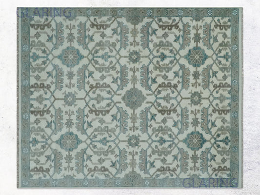 Hand-Knotted Traditional Rug | Oushak Design in Ivory & Grey