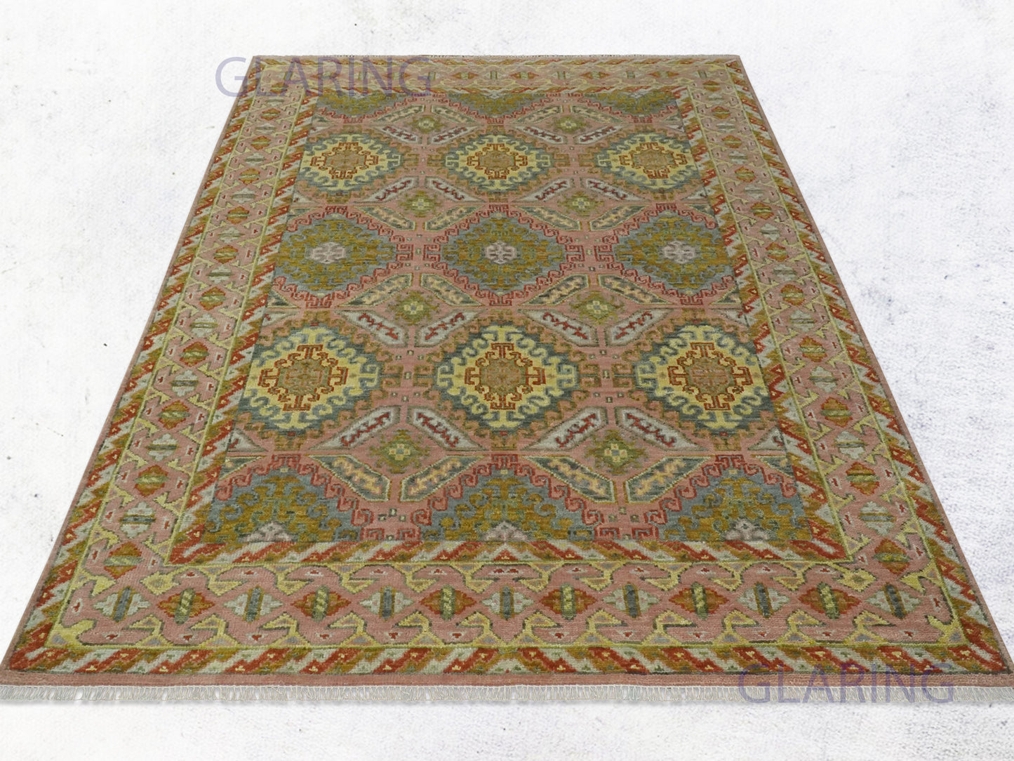 Hand-Knotted Oriental Rug | Floral Design in Pink & Beige