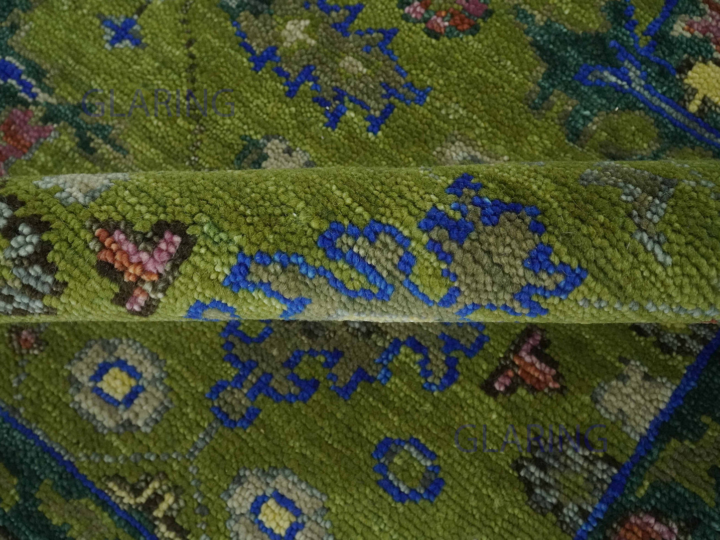 Hand-Knotted Traditional Rug | Oushak Design in Olive Green