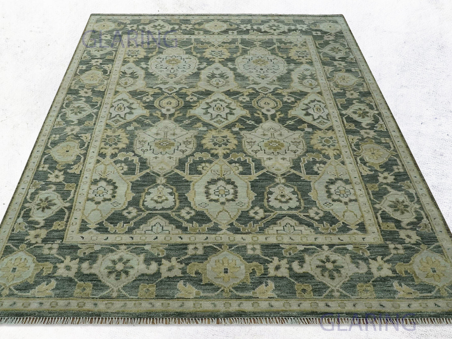 Hand-Knotted Traditional Rug | Oushak Design in Grey & Beige