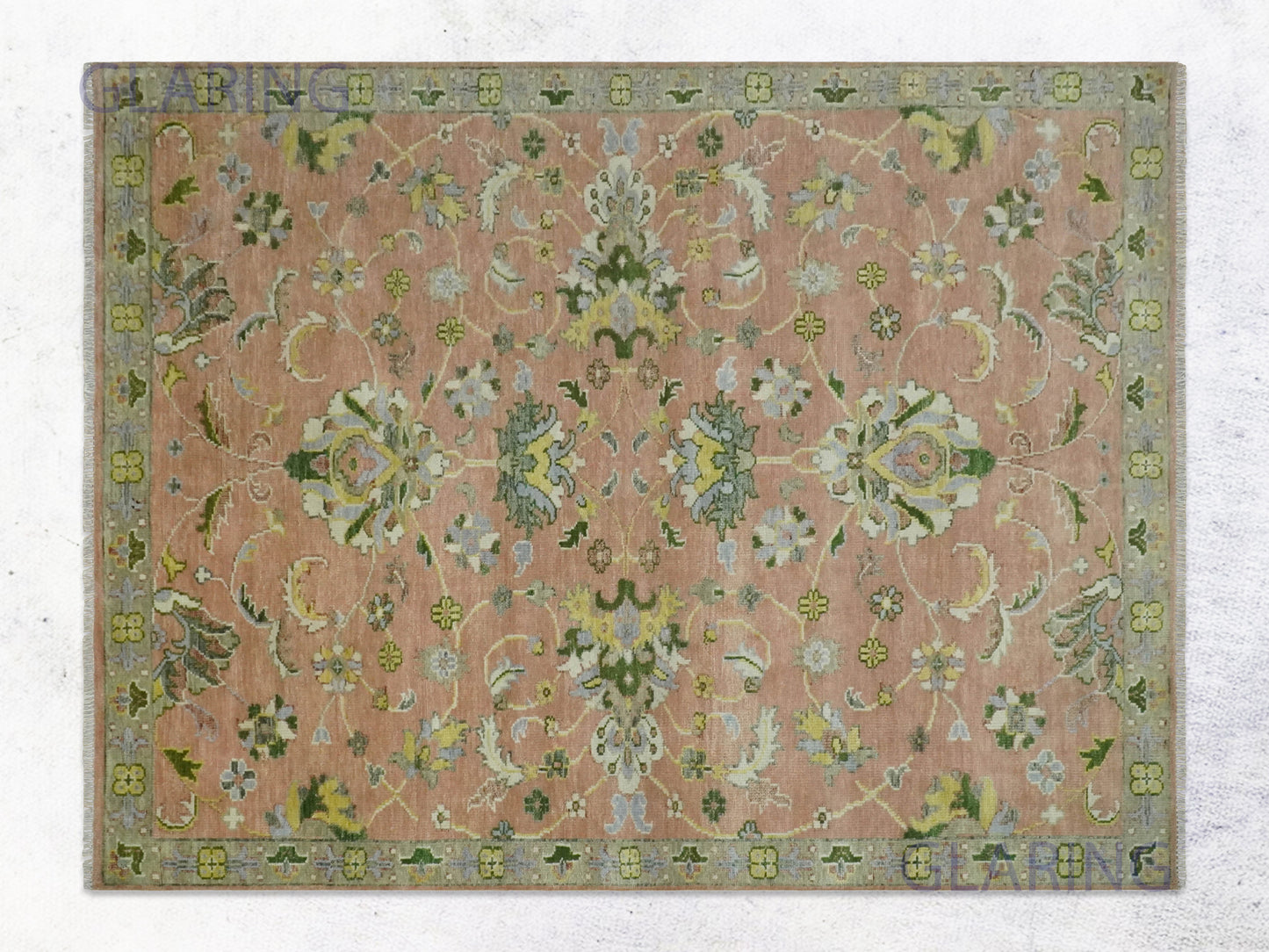 Hand-Knotted Traditional Rug | Floral Design in Peach & Green