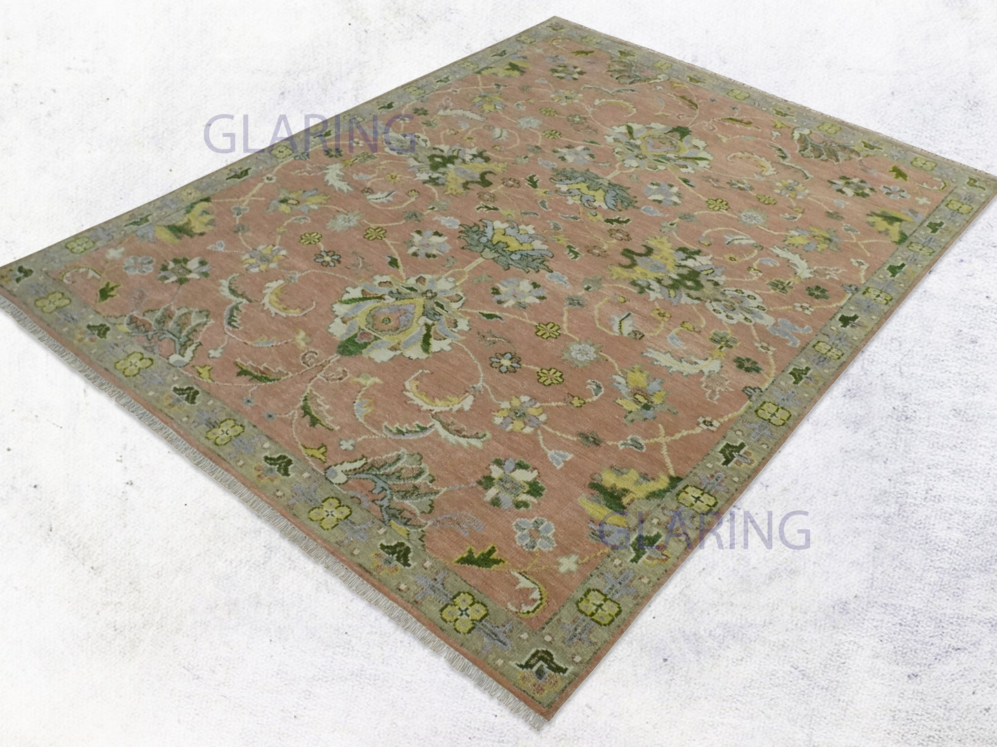 Hand-Knotted Traditional Rug | Floral Design in Peach & Green