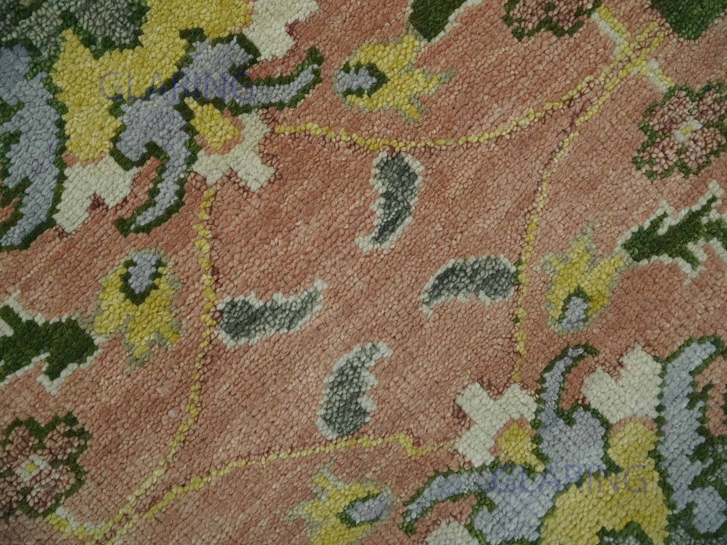 Hand-Knotted Traditional Rug | Floral Design in Peach & Green