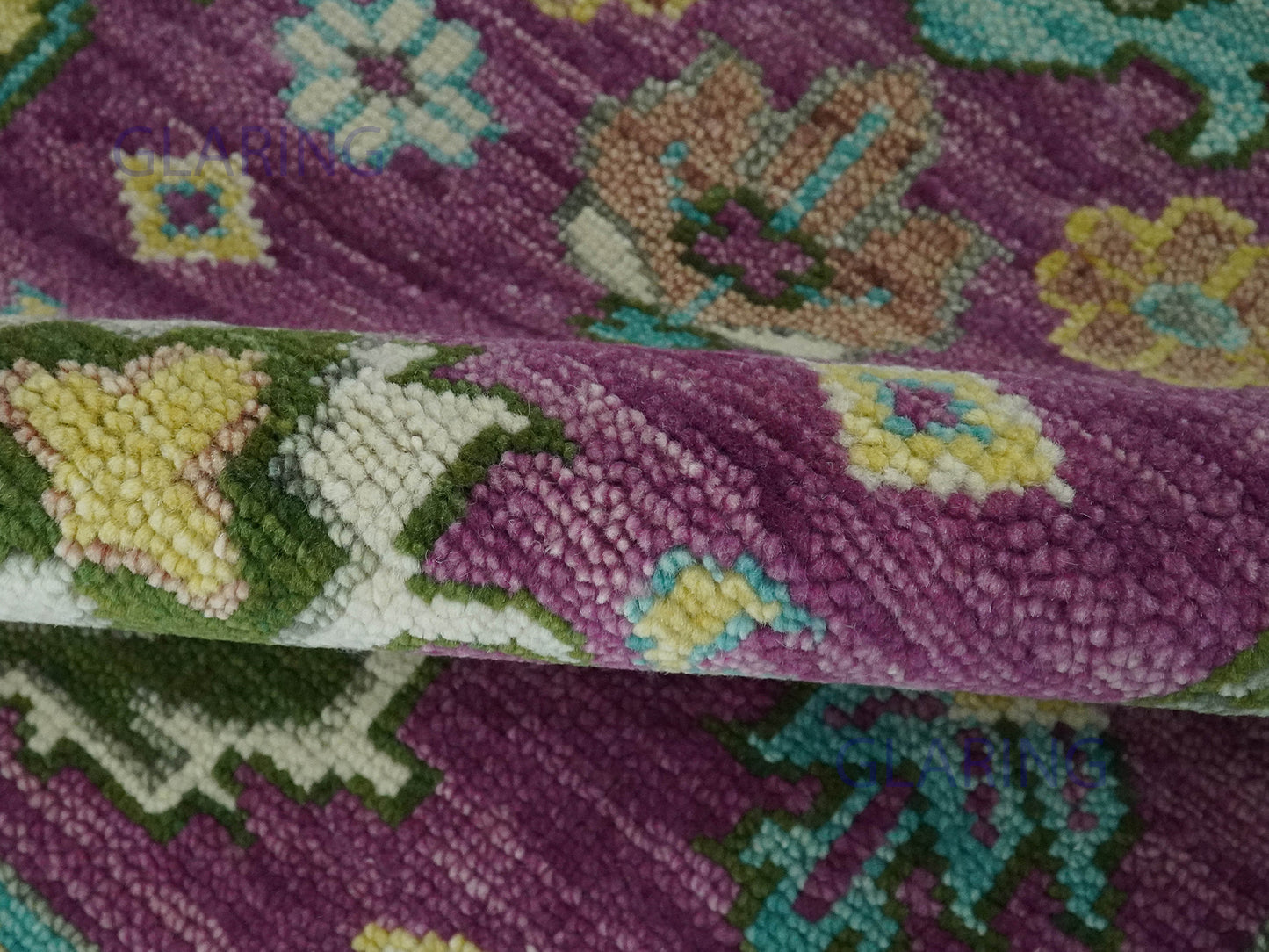 Hand-Knotted Traditional Rug | Oushak Design in Purple & Ivory