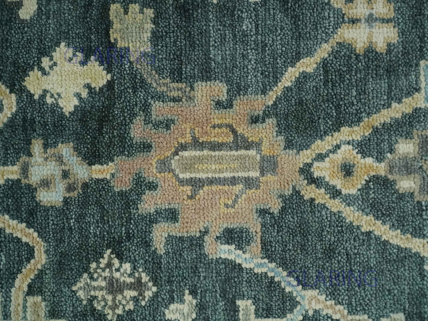 Hand-Knotted Traditional Rug | Oushak Design in Green & Blue