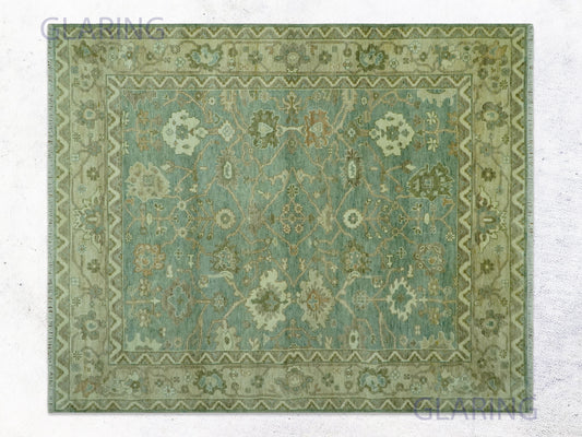 Hand-Knotted Traditional Rug | Oushak Design in Green
