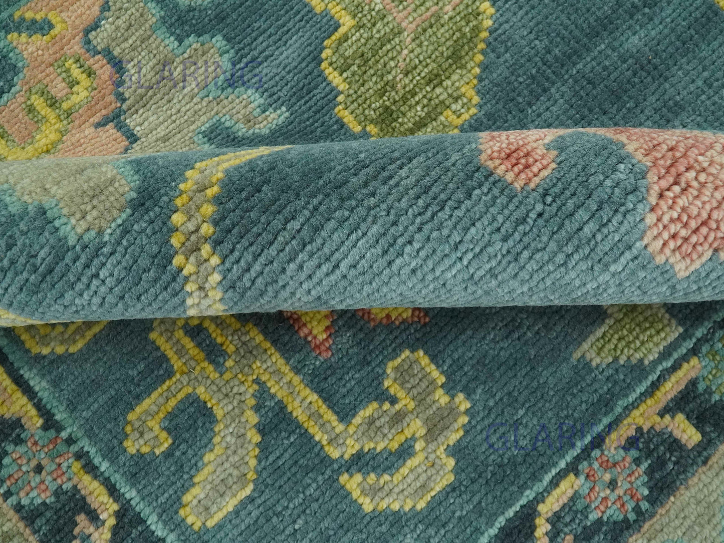 Hand-Knotted Traditional Rug | Oushak Design in Teal Blue