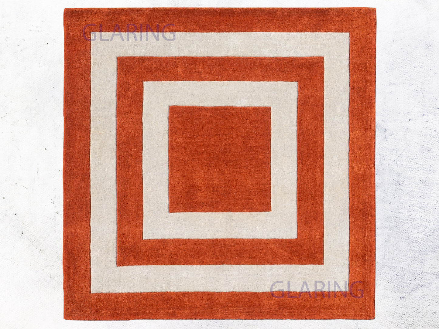 Handmade Modern Rug | Border Design in Orange & Ivory