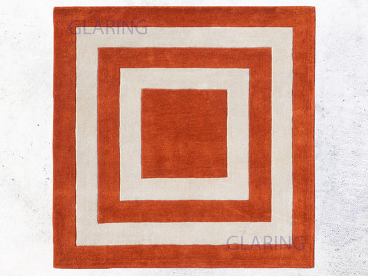 Handmade Modern Rug | Border Design in Orange & Ivory
