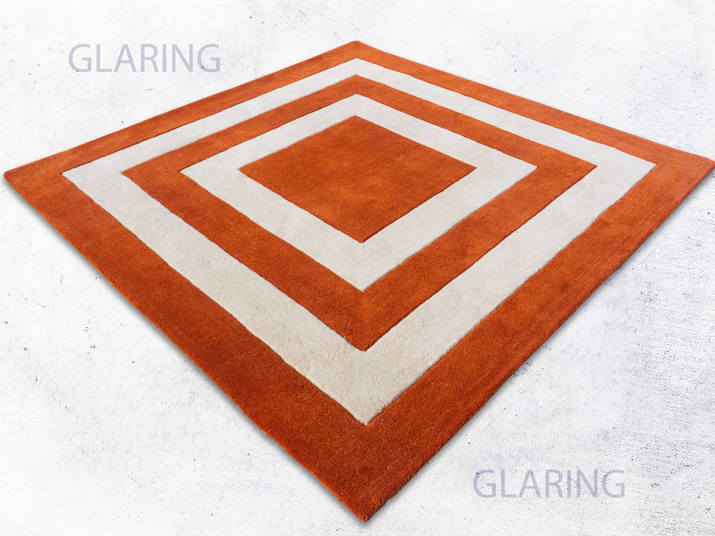 Handmade Modern Rug | Border Design in Orange & Ivory