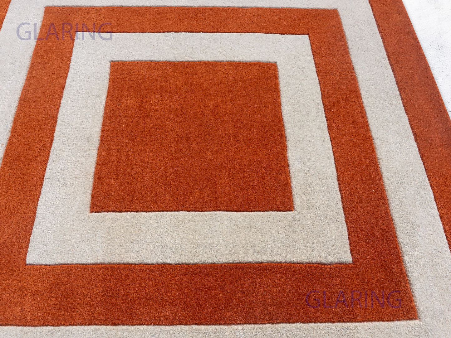 Handmade Modern Rug | Border Design in Orange & Ivory