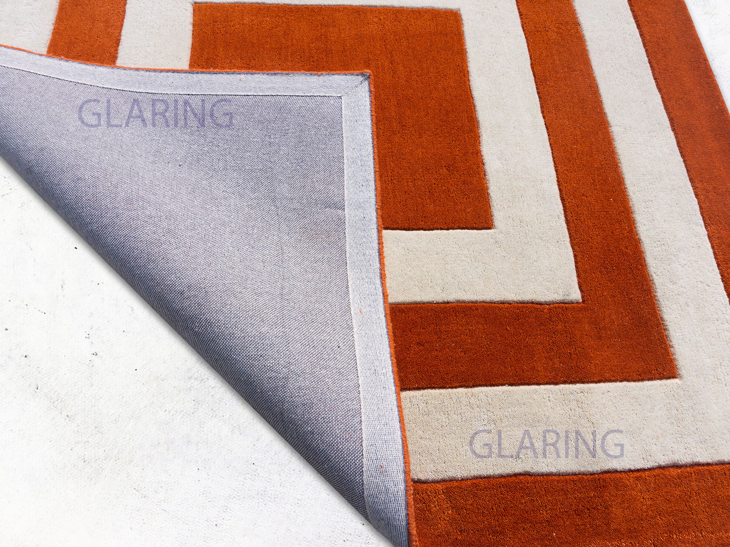 Handmade Modern Rug | Border Design in Orange & Ivory