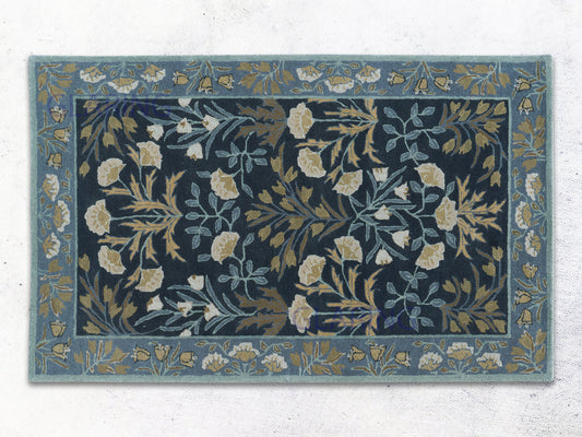 Handmade Traditional Rug | Floral Design in Blue