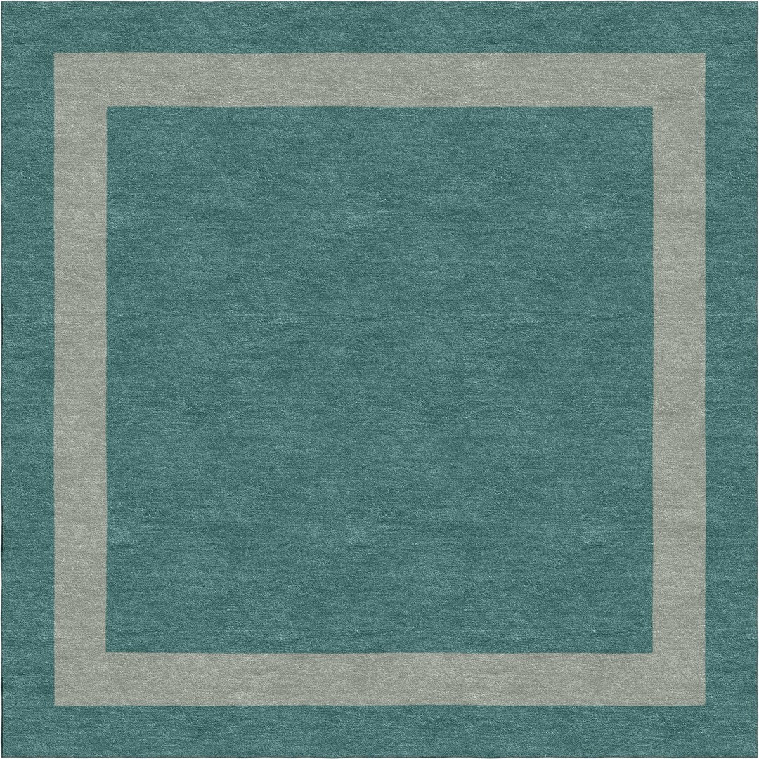 Handmade Hand-Tufted Modern Rug | Double Border Rug in Teal Green