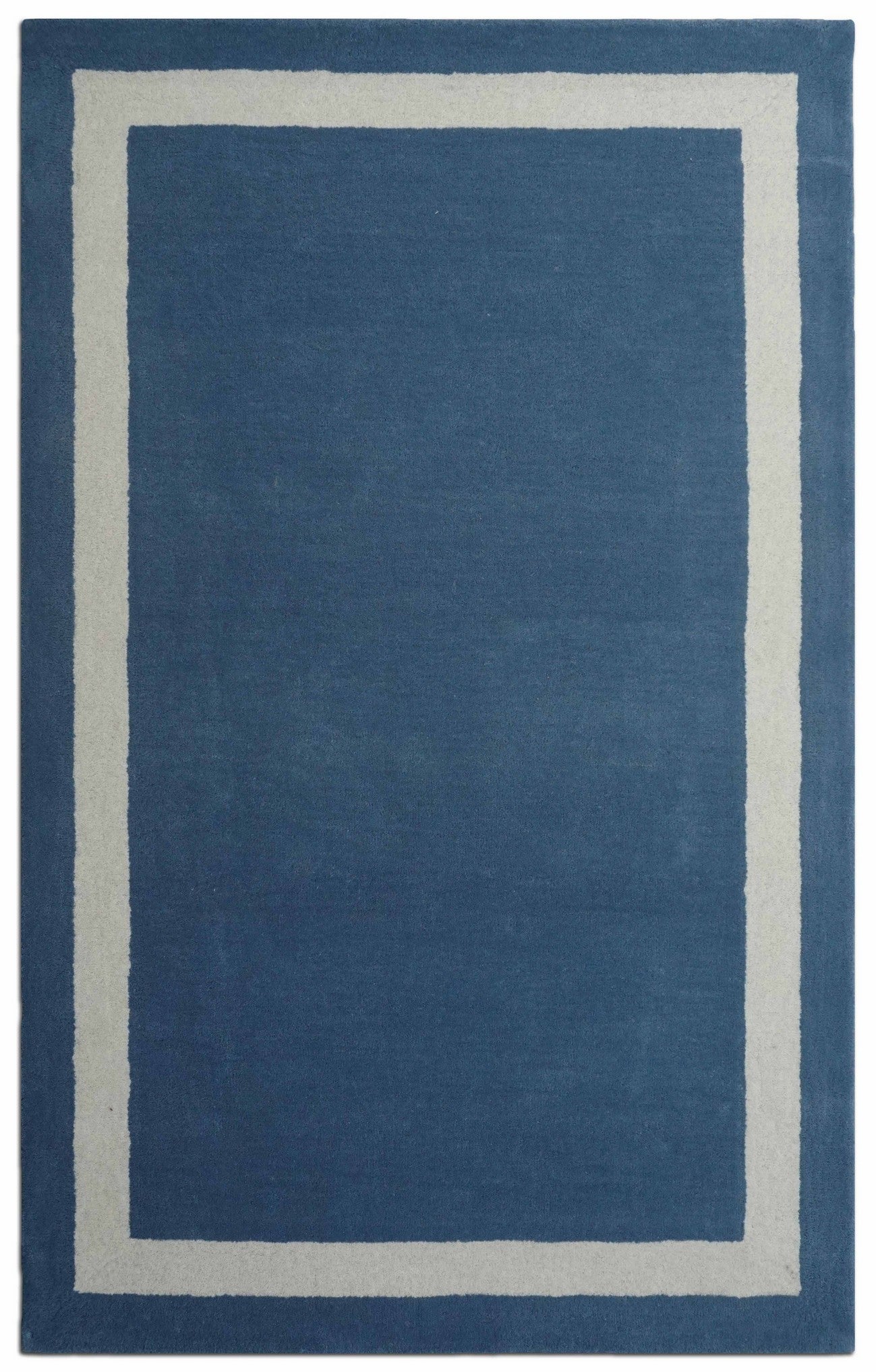 Handmade Hand-Tufted Modern Rug | Double Border Design in White & Navy Blue