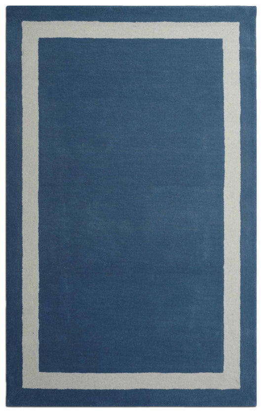 Handmade Hand-Tufted Modern Rug | Double Border Design in White & Navy Blue