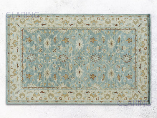 Handmade Traditional Rug | Floral Design in Blue & Beige