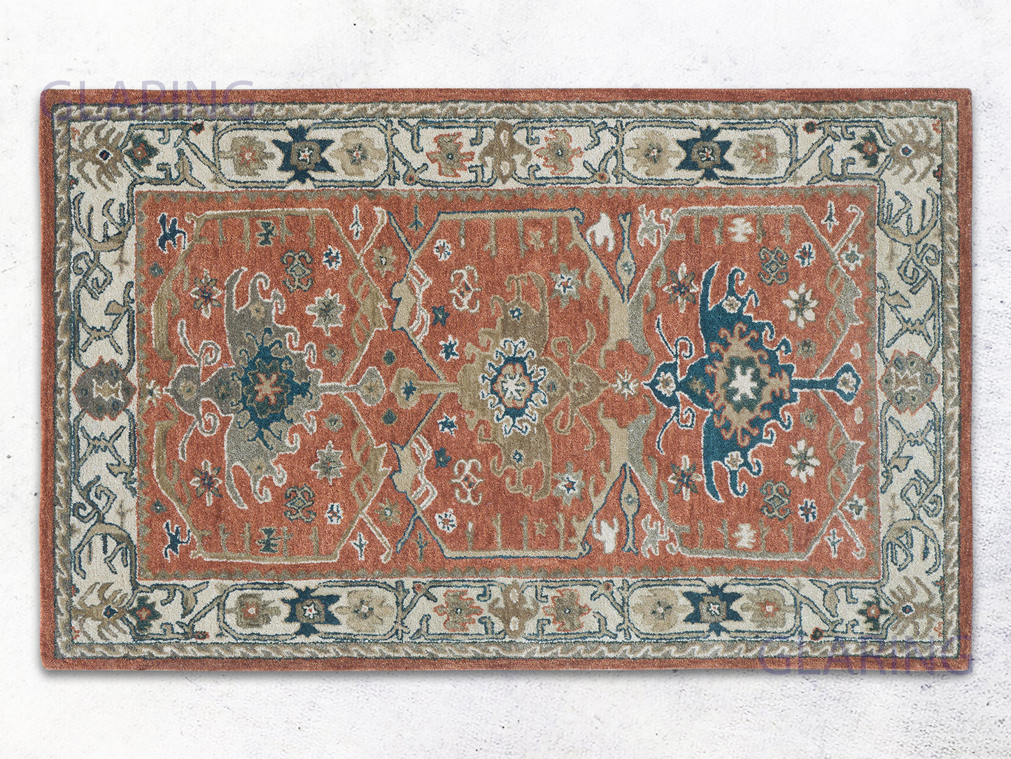 Handmade Traditional Rug | Oriental Design in Red & Ivory