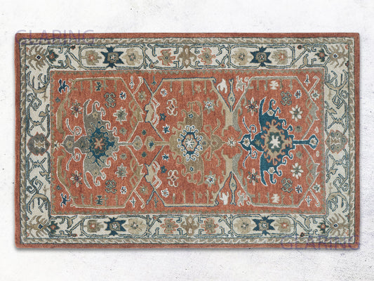 Handmade Traditional Rug | Oriental Design in Red & Ivory