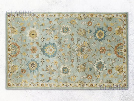 Handmade Traditional Rug | Floral Design in Light Blue