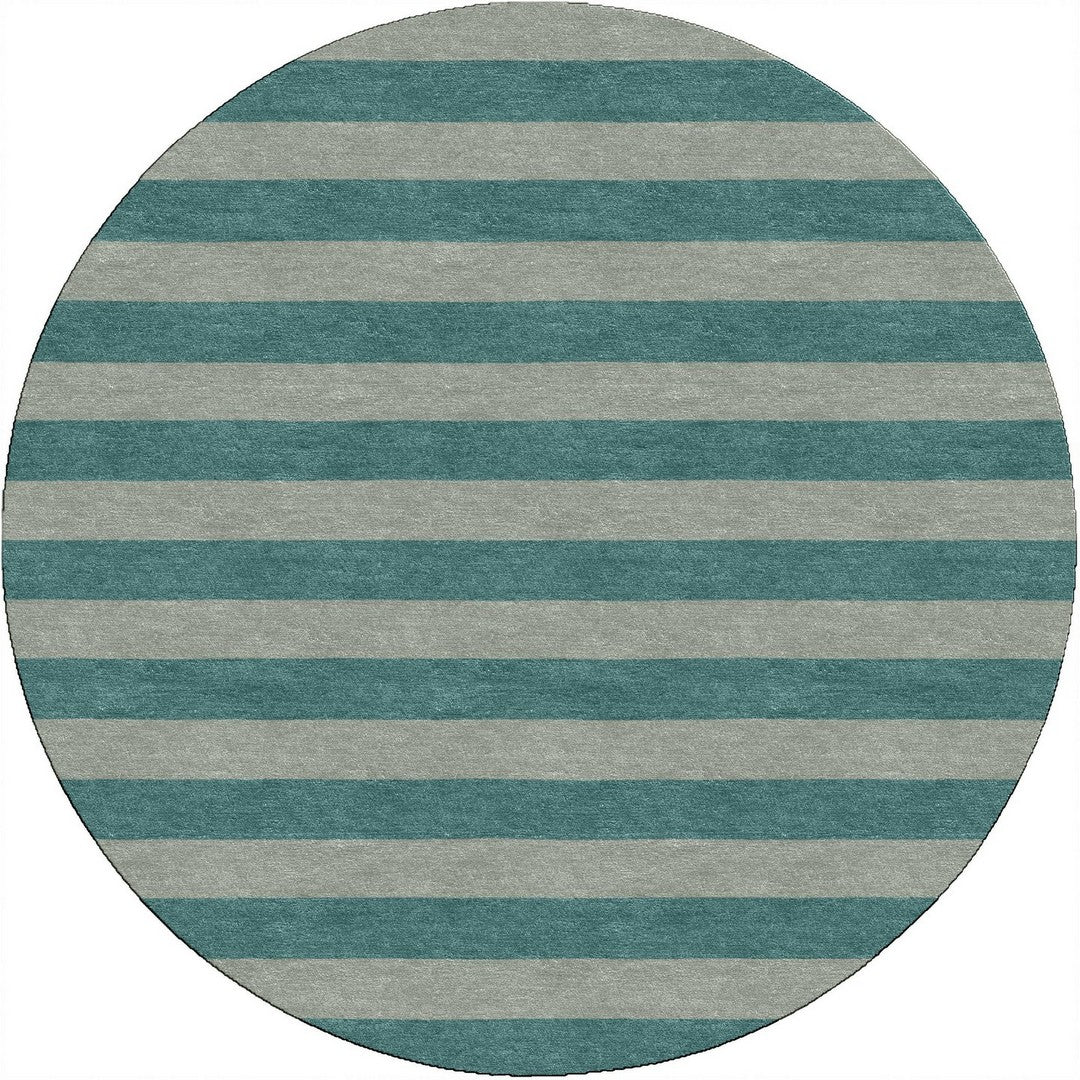 Handmade Hand-Tufted Modern Rug | Horizontal Stripes Rug in Teal Green