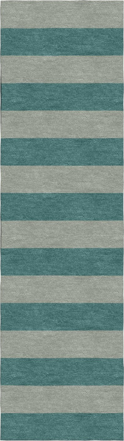 Handmade Hand-Tufted Modern Rug | Horizontal Stripes Rug in Teal Green