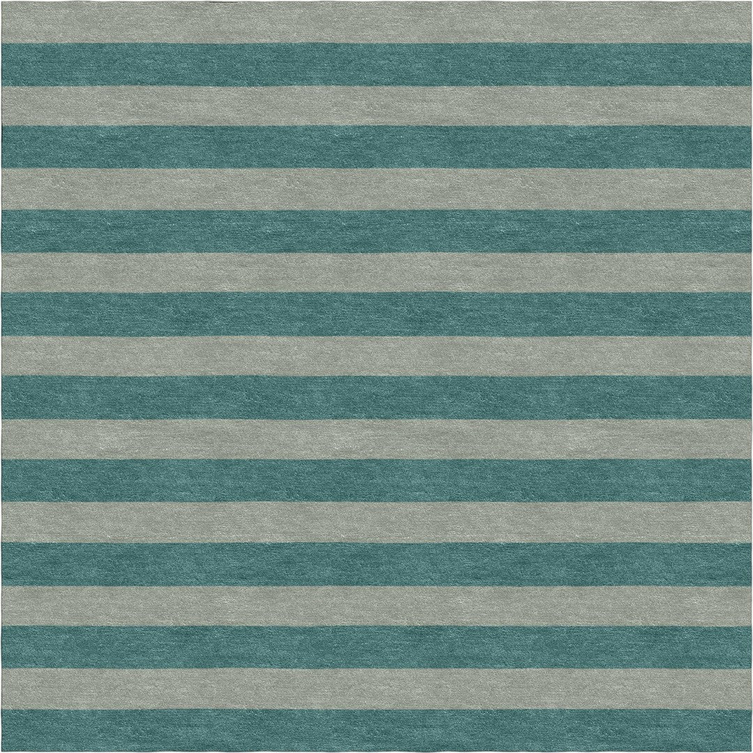 Handmade Hand-Tufted Modern Rug | Horizontal Stripes Rug in Teal Green