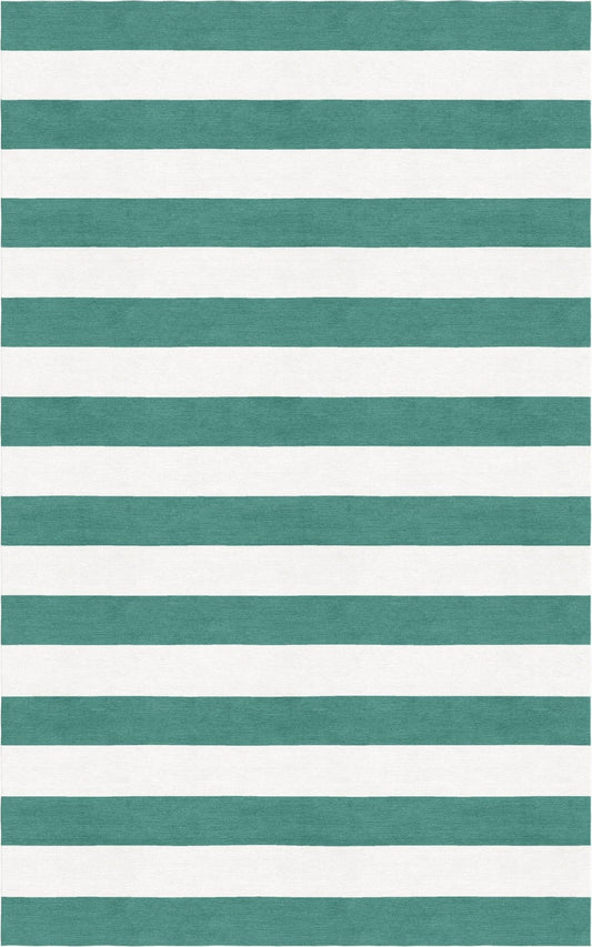 Handmade Hand-Tufted Modern Rug | Horizontal Stripes Rug in Teal Green