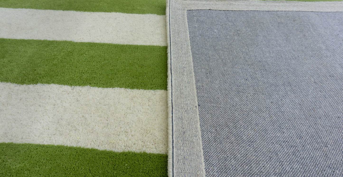 Handmade Hand-Tufted Modern Rug | Horizontal Stripes Rug in Green