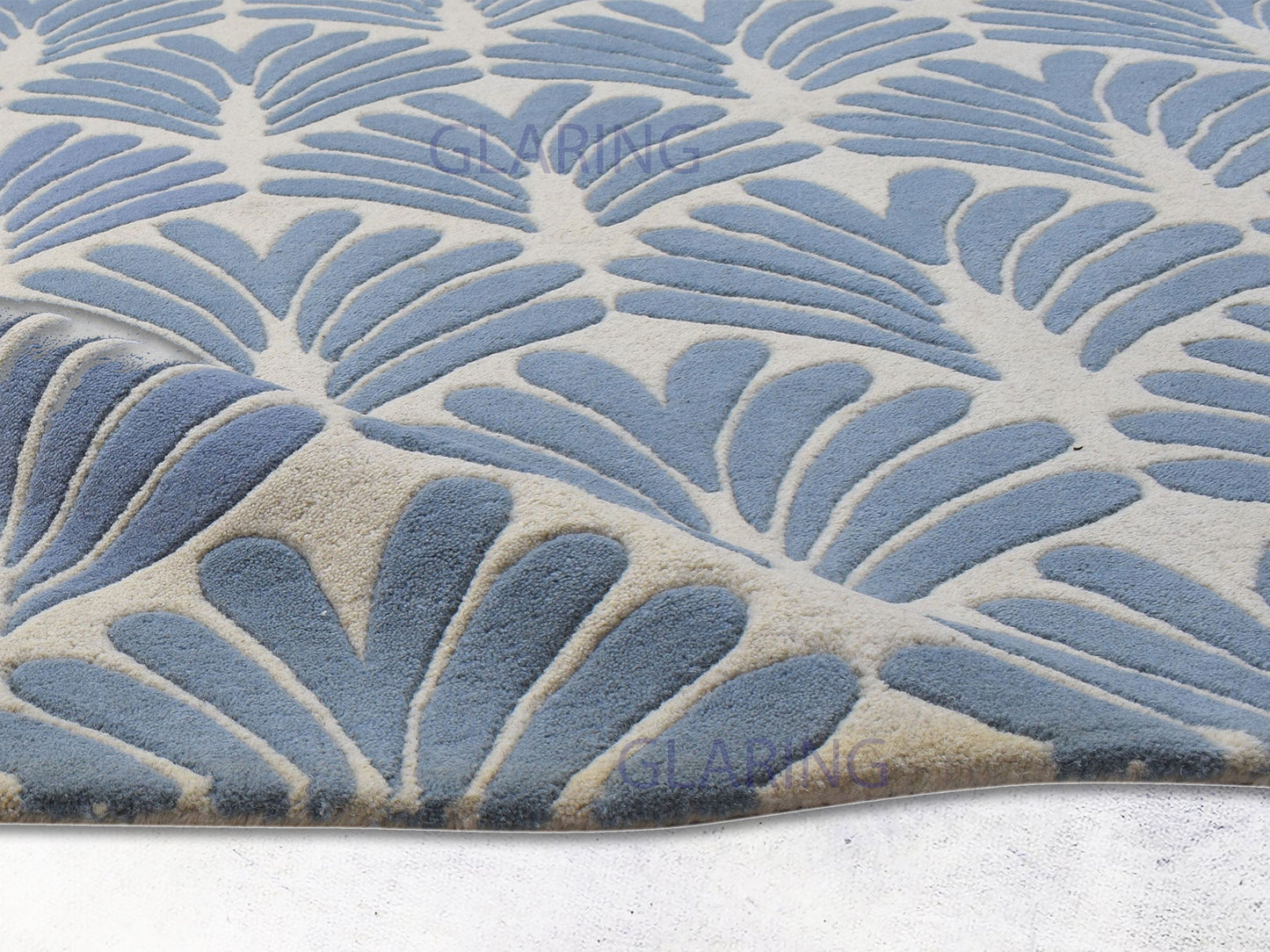 Handmade Hand-Tufted Modern Rug | Floral Design in Blue & Ivory