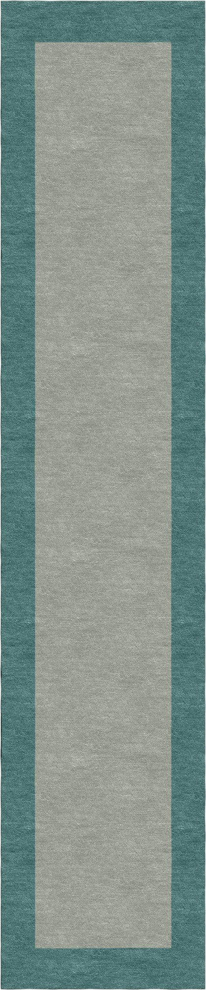 Handmade Hand-Tufted Wool Modern Border Silver Teal Green Area Rug