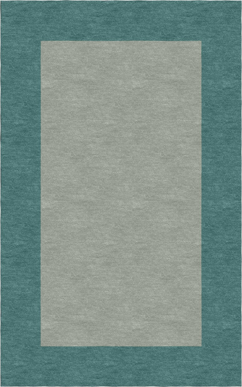 Handmade Hand-Tufted Wool Modern Border Silver Teal Green Area Rug