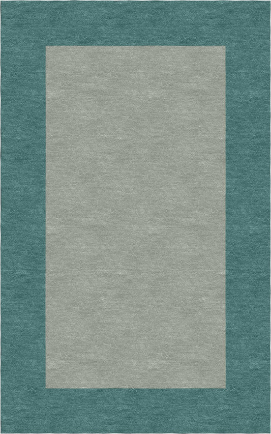 Handmade Hand-Tufted Wool Modern Border Silver Teal Green Area Rug