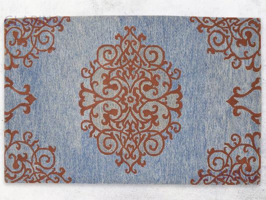 Handmade Mughal Rug | Oriental Design in Blue & Rust