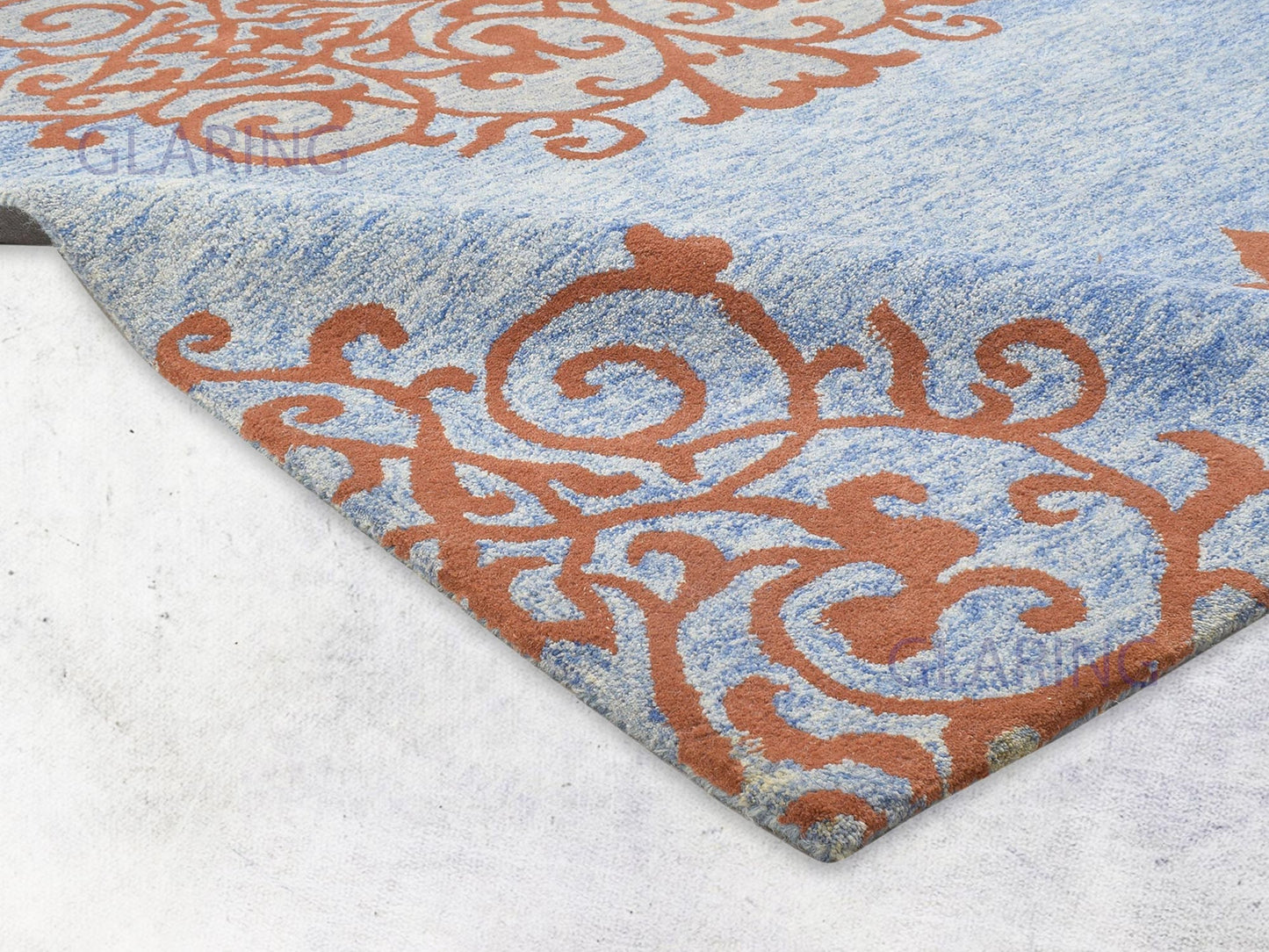 Handmade Mughal Rug | Oriental Design in Blue & Rust