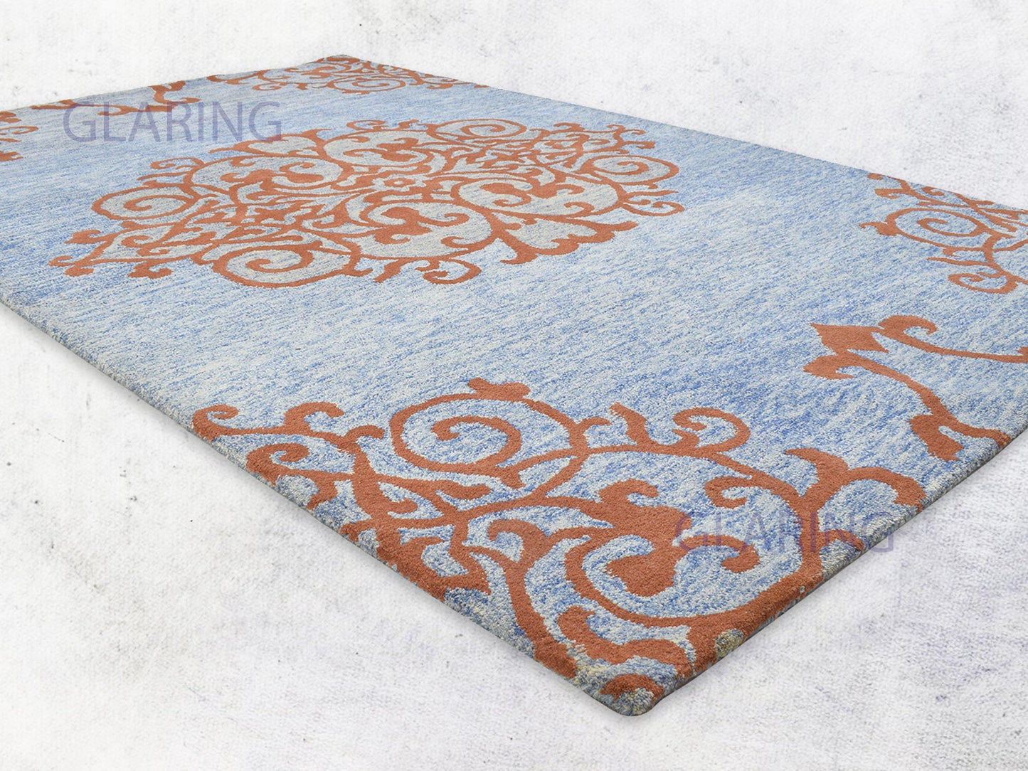 Handmade Mughal Rug | Oriental Design in Blue & Rust