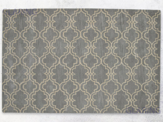 Handmade Moroccan Rug | Scroll Tile Design in Grey & Ivory