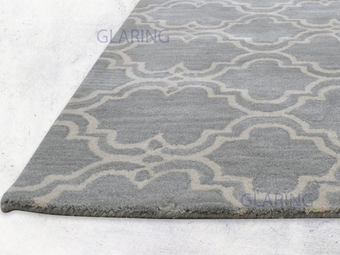 Handmade Moroccan Rug | Scroll Tile Design in Grey & Ivory