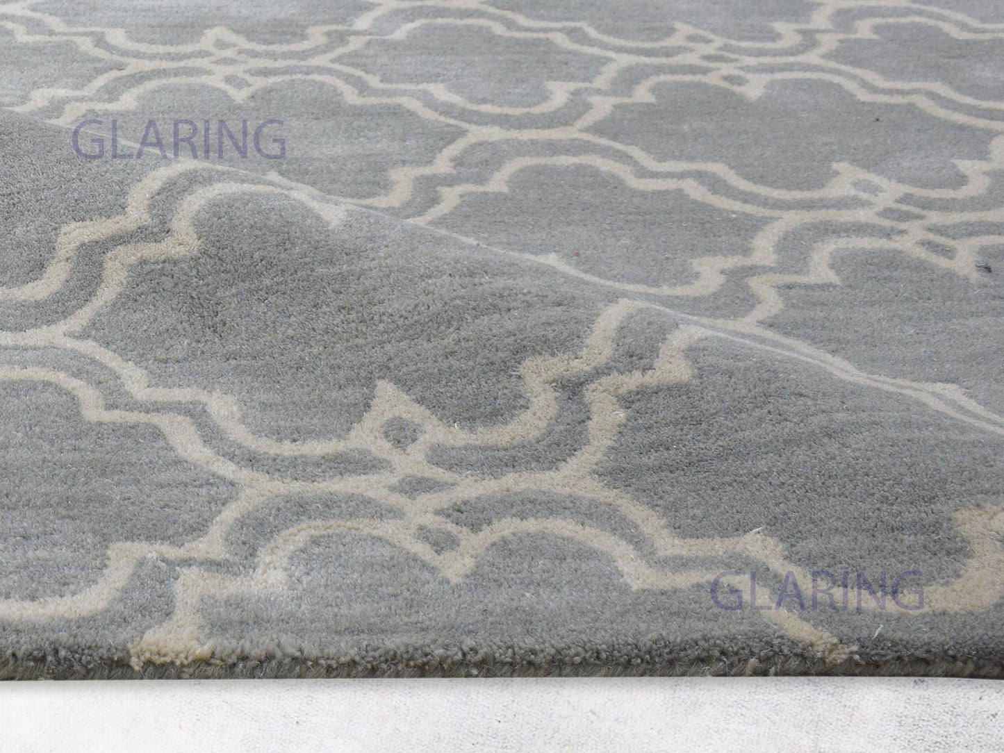 Handmade Moroccan Rug | Scroll Tile Design in Grey & Ivory