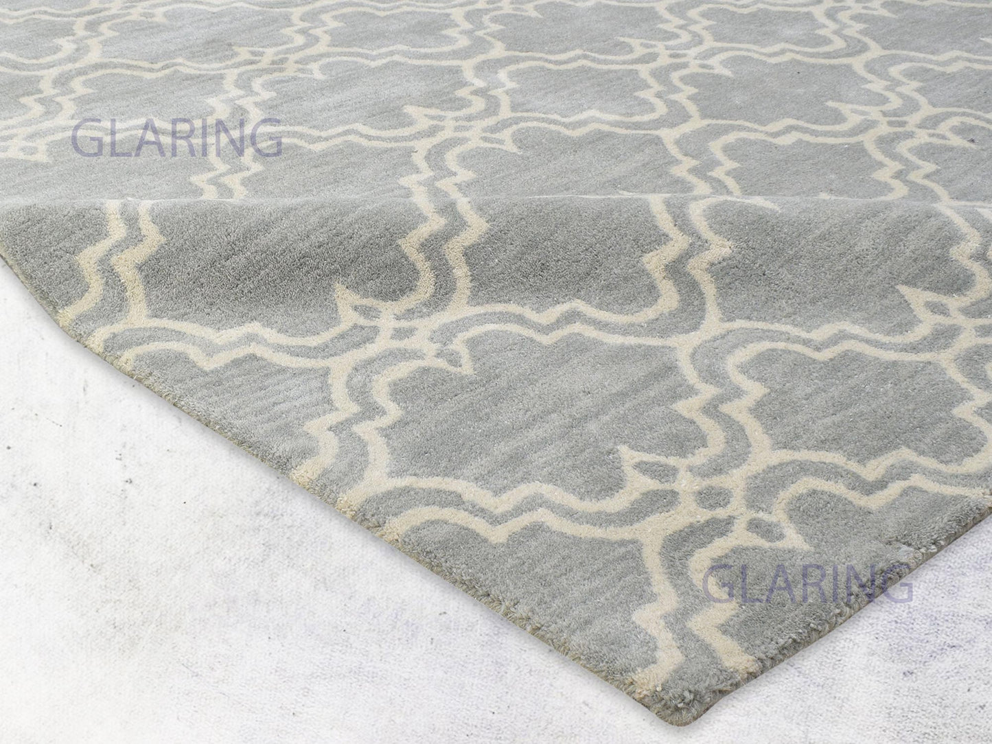 Handmade Moroccan Rug | Scroll Tile Design in Grey & Ivory