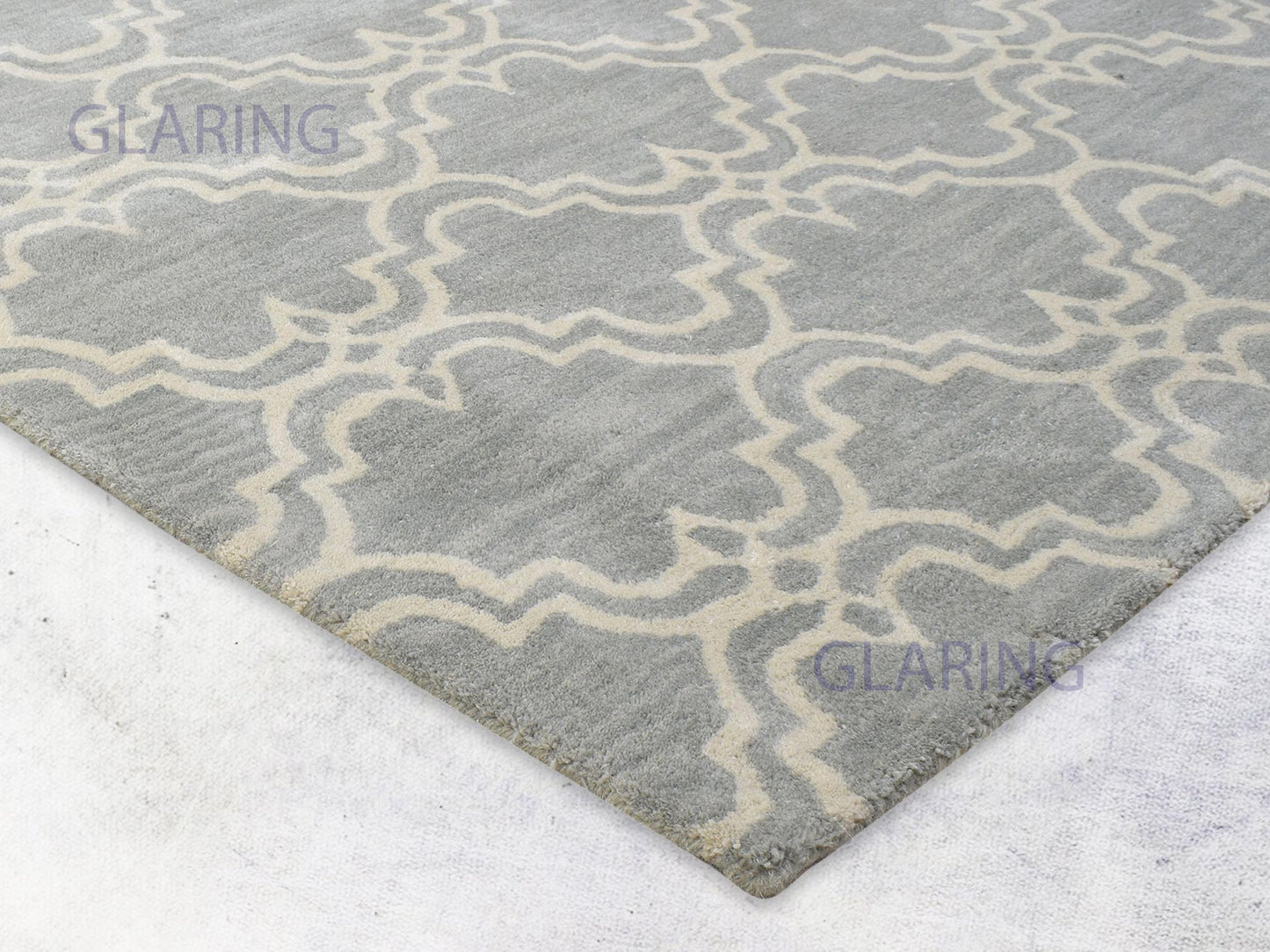 Handmade Moroccan Rug | Scroll Tile Design in Grey & Ivory