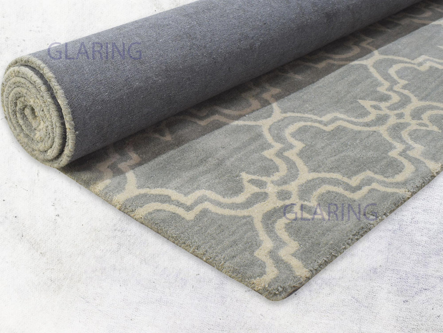 Handmade Moroccan Rug | Scroll Tile Design in Grey & Ivory