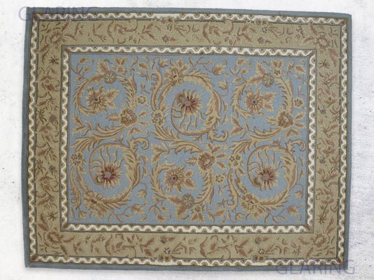 Traditional blue oriental rug with beige and brown motifs – custom size area rug