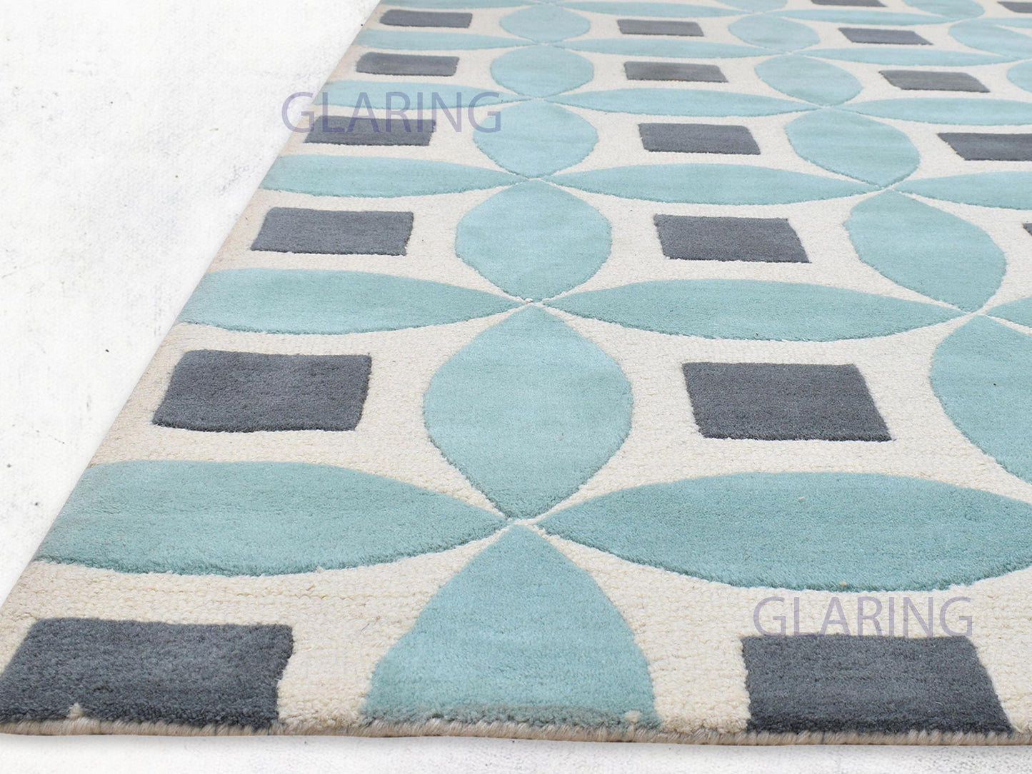 Handmade Moroccan Rug | Geometric Design in Blue, Grey & Ivory