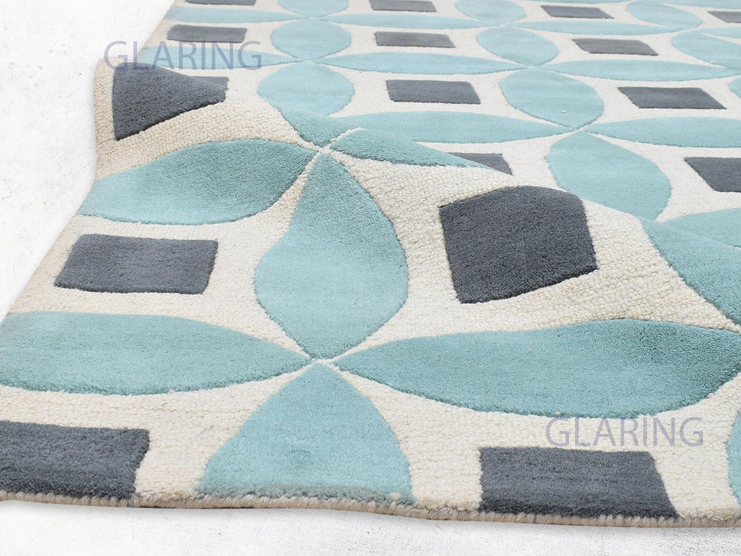 Handmade Moroccan Rug | Geometric Design in Blue, Grey & Ivory