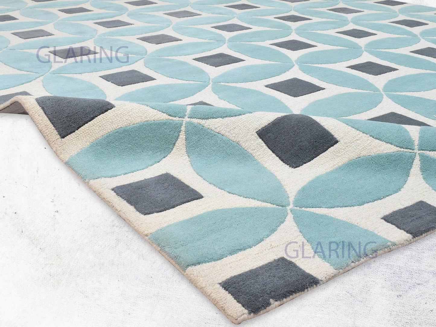 Handmade Moroccan Rug | Geometric Design in Blue, Grey & Ivory